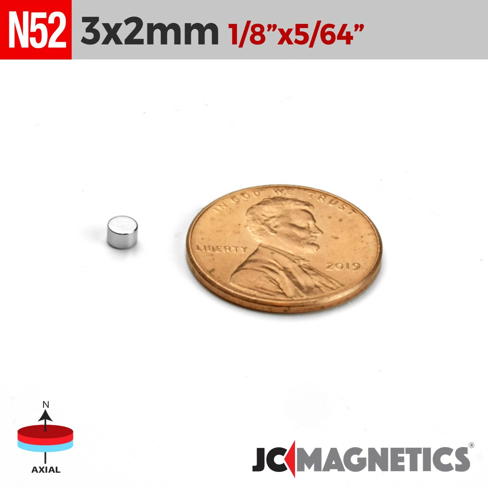 3mm x 2mm 1/8″x 5/64″ N52 Strong Rare Earth Neodymium Small Magnet Discs 3x2mm