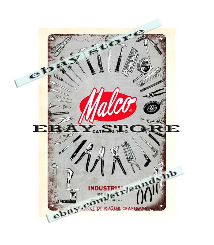 1972 Malco tools servicemen craftsmen metal tin sign hanging wall prints