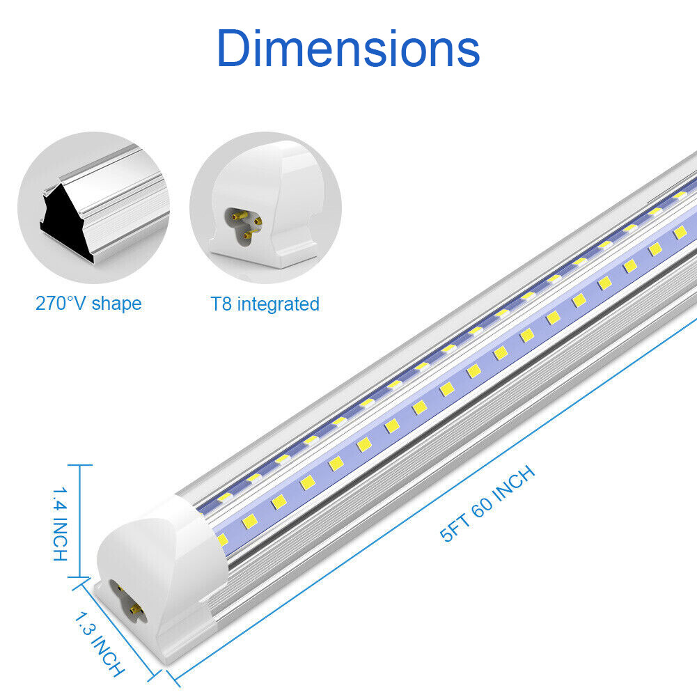 8FT LED Shop Light Fixture T8 2FT 3FT 4FT 5FT 6FT 6500K LED Tube Light Bulbs
