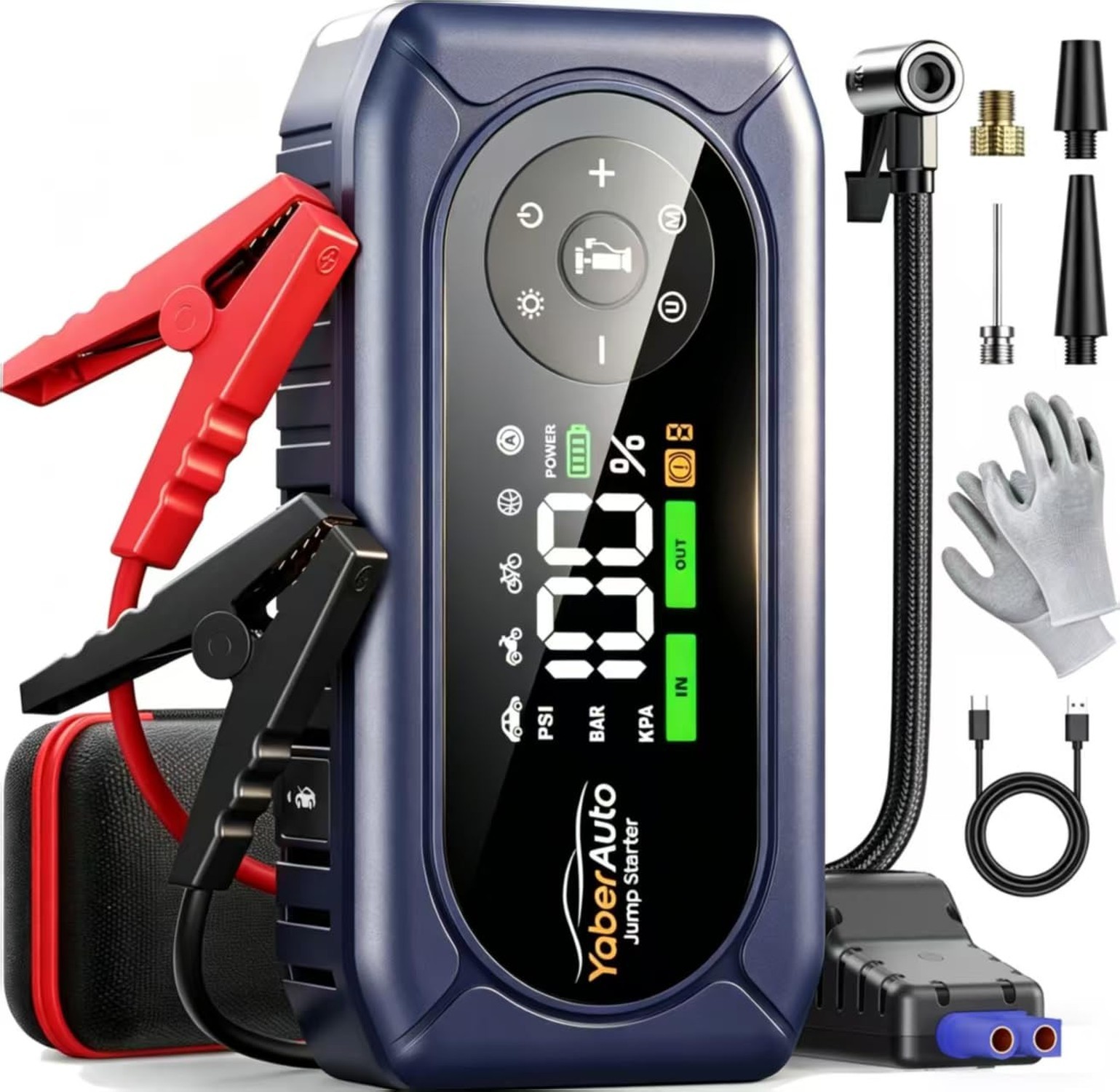 YaberAuto 9-in-1 Car Jump Starter with Air Compressor 4500A 150PSI, Battery J…