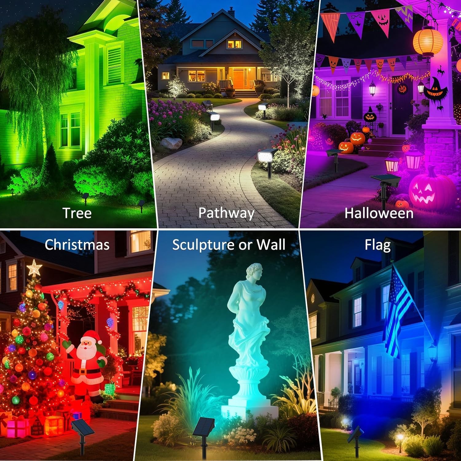 T-SUN 4Pks Solar Garden 20LED Spotlights RGB Outdoor Pathway Lights For Tree USA