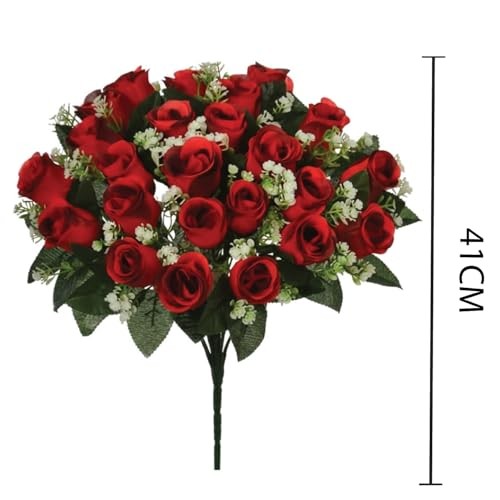 41cm Artificial Silk Red Rose Bush 24 Heads 2 Pack