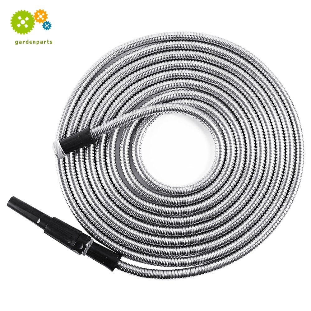 NEW 25FT Stainless Steel Metal Garden Water Hose Pipe Flexible Lightweight