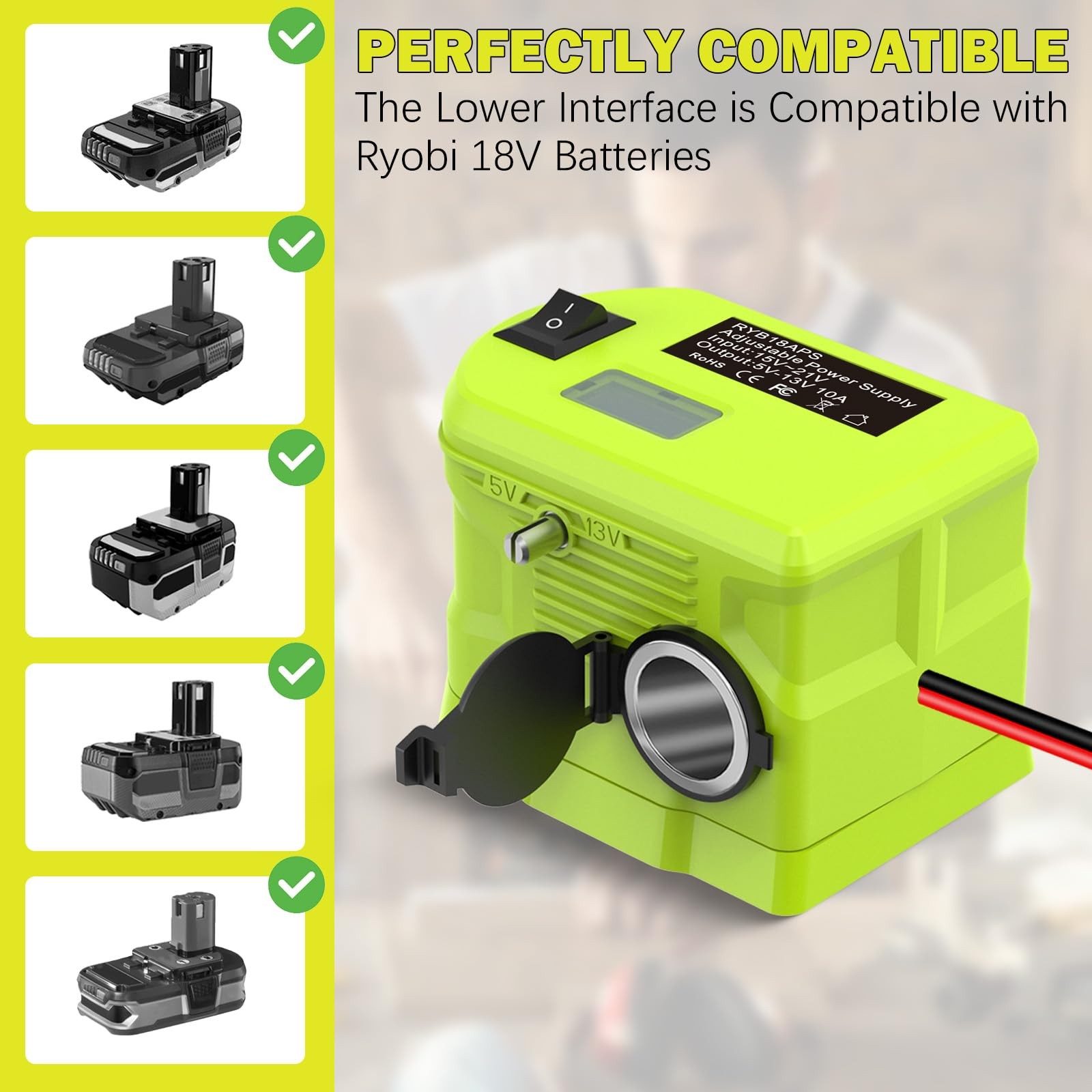 Step Down Adapter for Ryobi Battery, 18V to 12V Converter Voltage Regulator f…