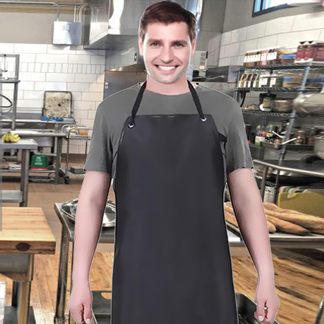 Waterproof Rubber Vinyl Apron Black – 43Hx29W Inch Adjustable Long Black Lightwe