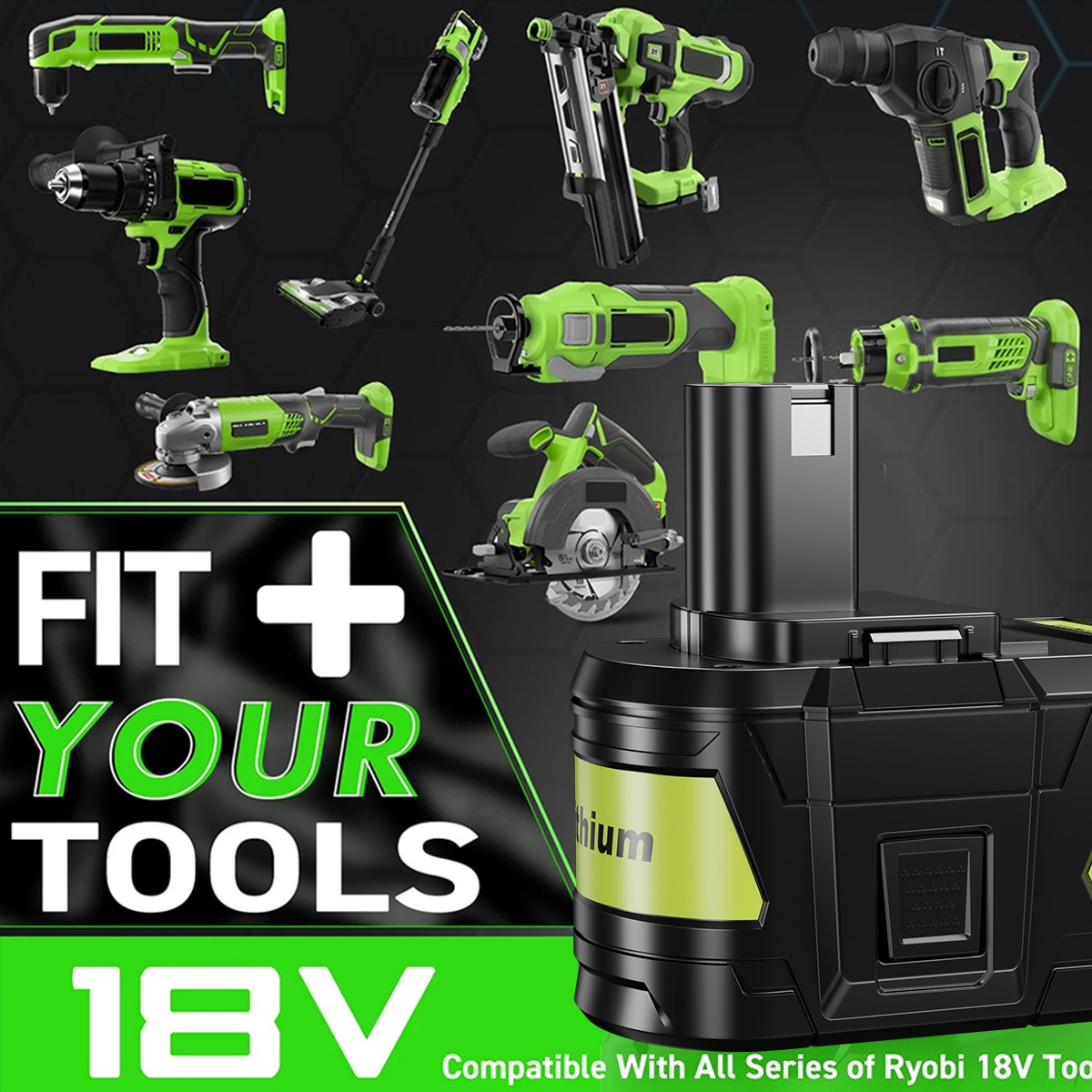 9.0AH For RYOBI P108 18V High Capacity Battery 18Volt Lithium-Ion One+ Plus P109