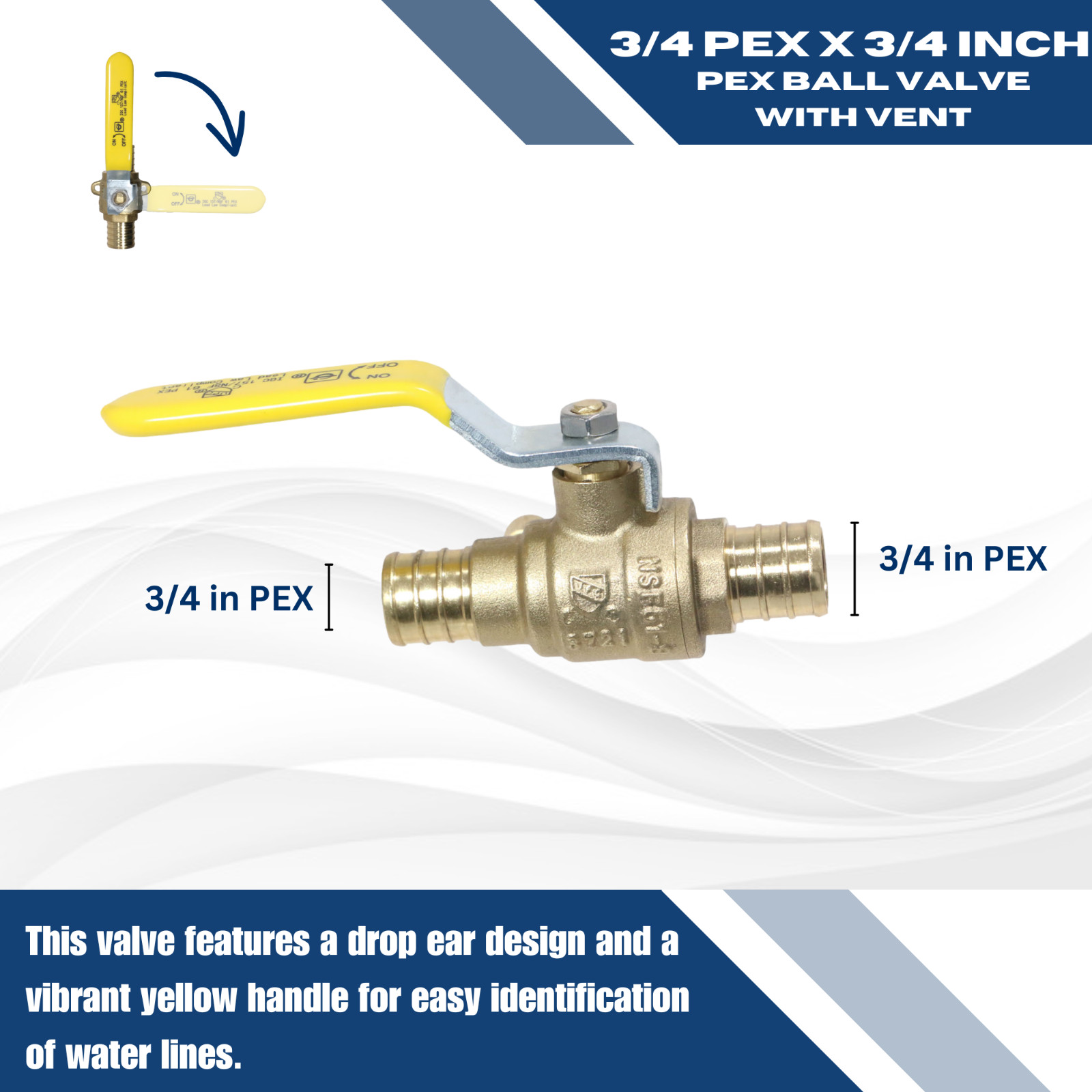 1 Pc. XFITTING 3/4″ Pex Ball Valve with Drain, Pex B, Lead Free, 24-3-7=1