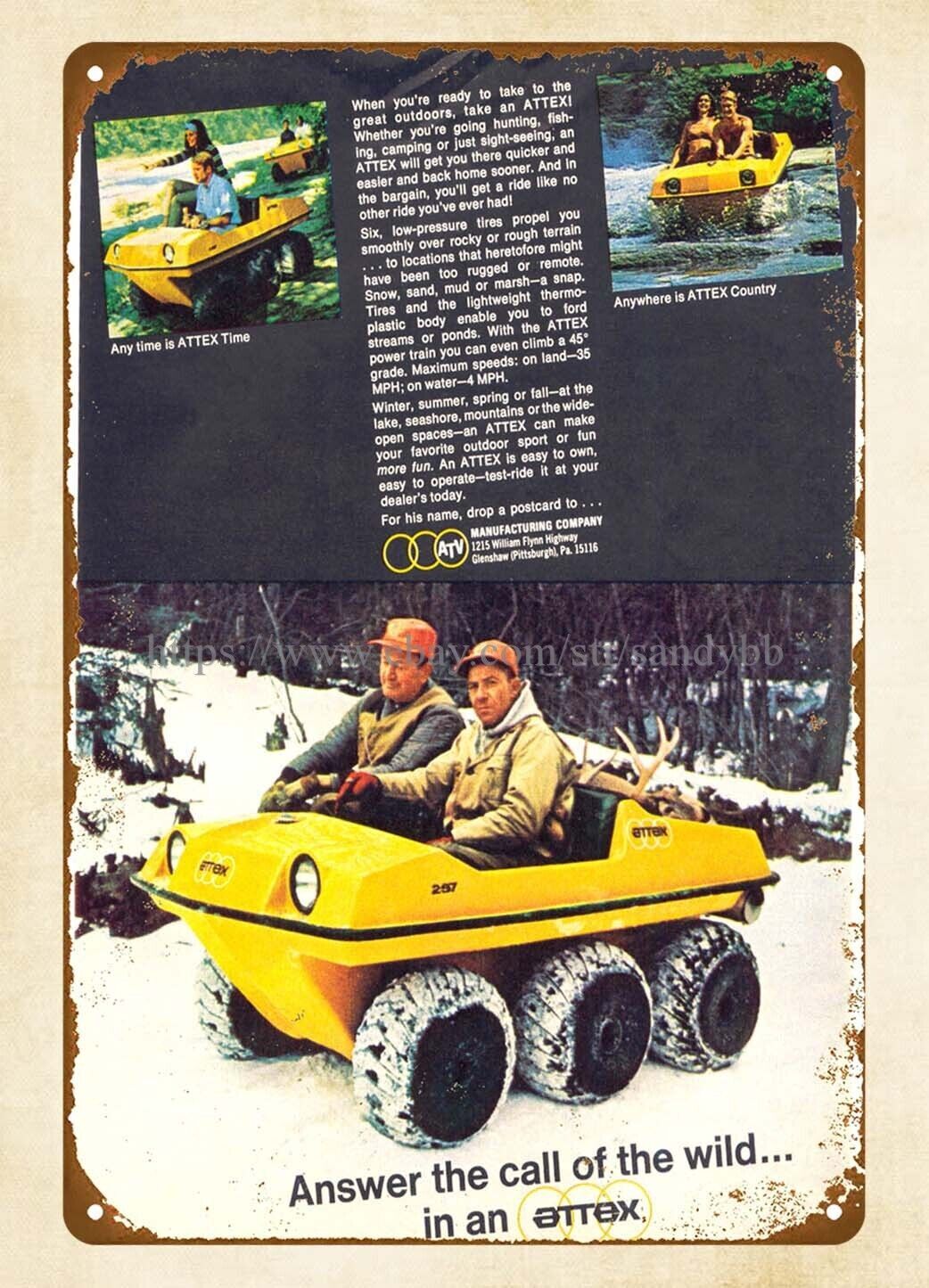 room decoration restaurant pub 1970 ATV hunting metal tin sign