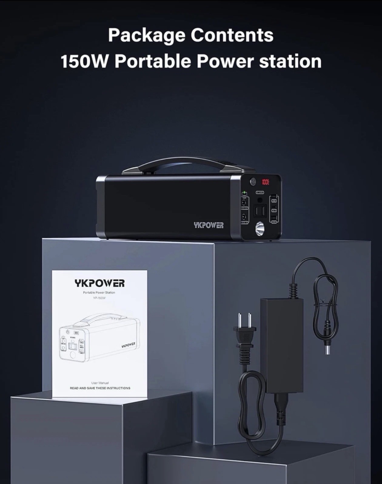 Portable PowerStation 150W, 133.2Wh/36000mAh Fast Charging with 5 Outputs AC Opt