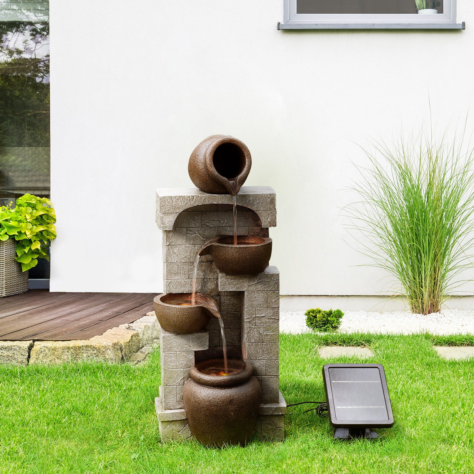 Teamson Home 28″ Cascading Bowls with Solar LED Lights Outdoor Water Fountain