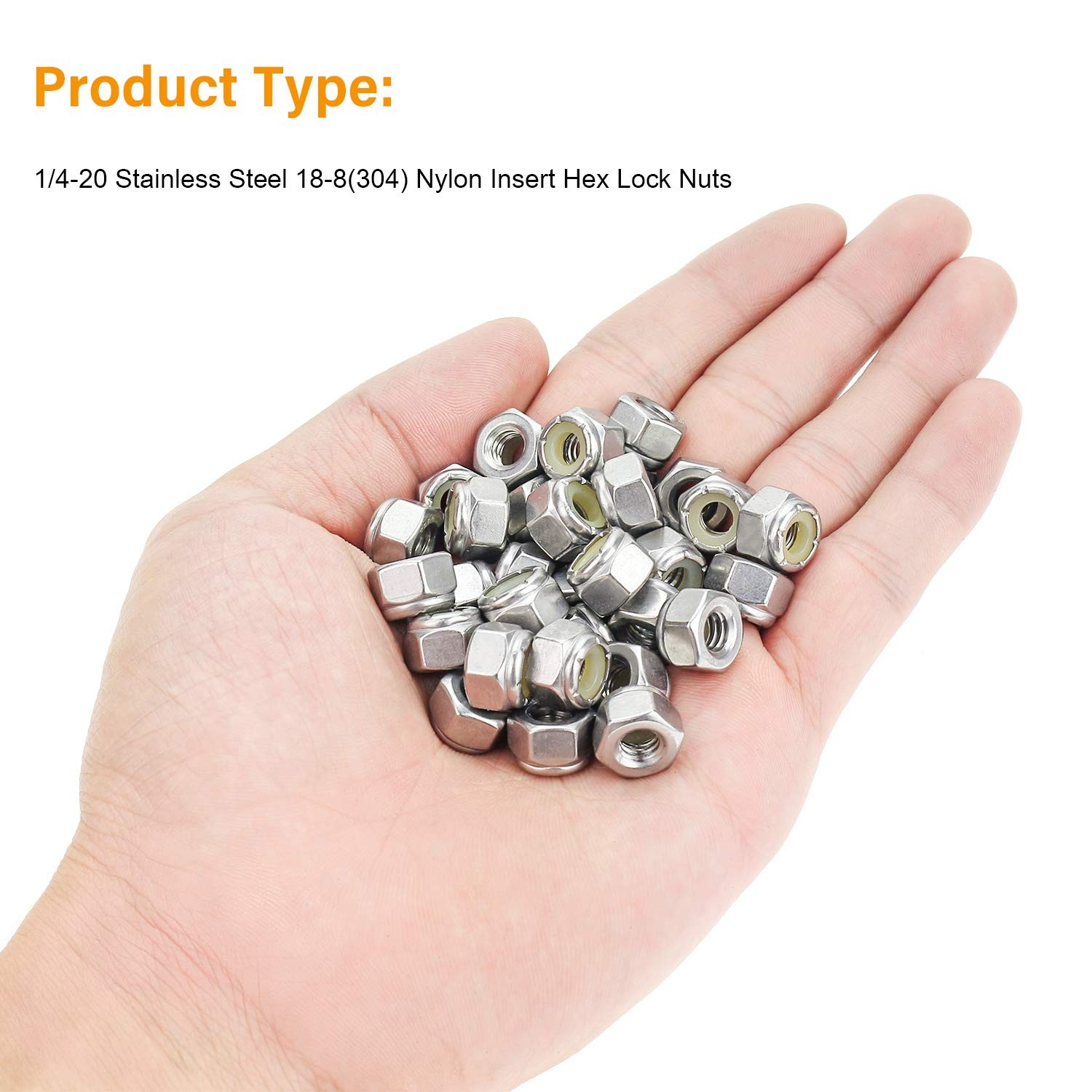 Powlankou 60 Pieces 1/4″-20 Nylon Insert Hex Lock 1/4-20 (60 pcs), Silver