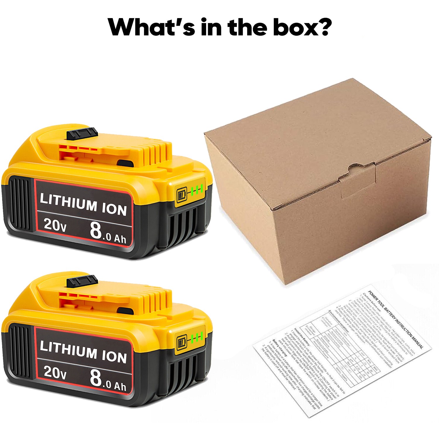 1~2 Pack 8 Ah For Dewalt 20V Max XR Lithium Battery DCB206-2 DCB205 DCB200 6.0Ah