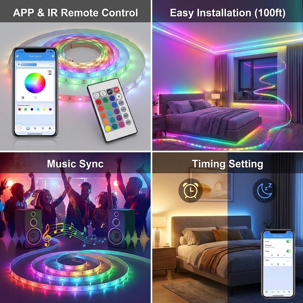 LED Strip Lights, Smart Light with App Remote Control, RGB LED Lights for room