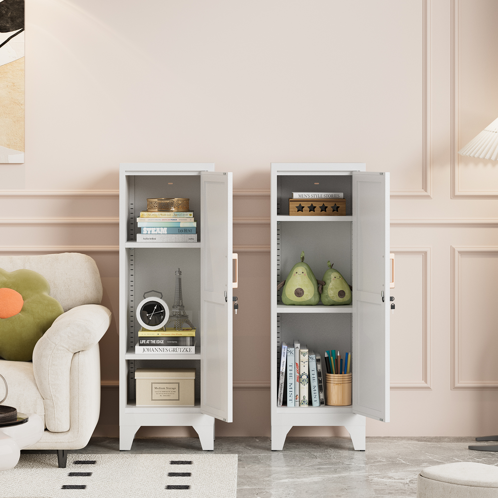 Kitchen Pantry Storage Cabinet, Lockable Metal Cabinet with Shelves Storage Unit
