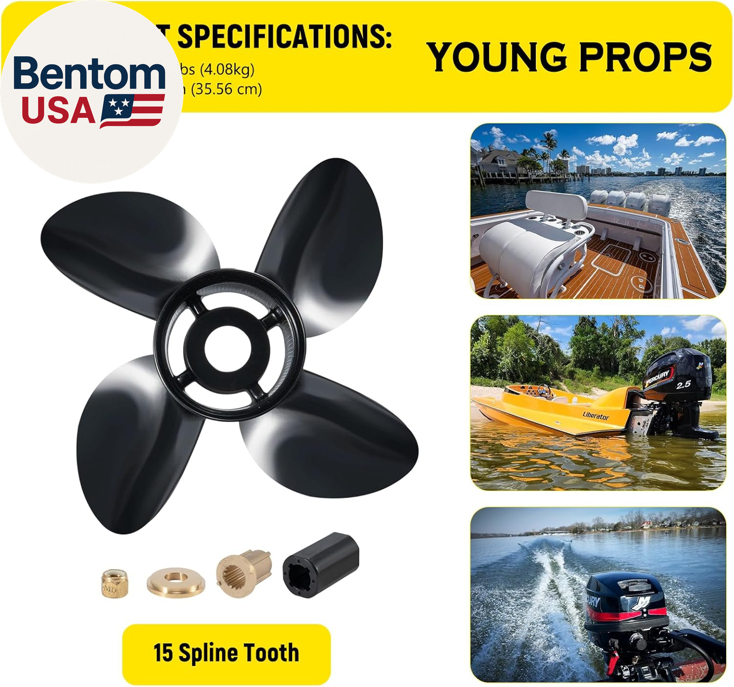 48-8M0084495 14 X 19 (Hub Kits Included) Upgrade Aluminum Boat Propeller for Mer