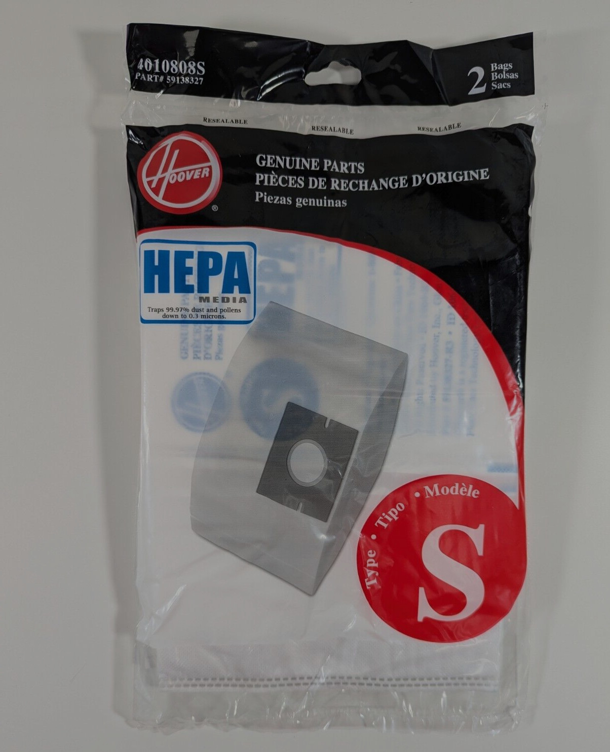 Hoover Type S HEPA Bag 4010808S Bags GENUINE 1 pack of 2 bags