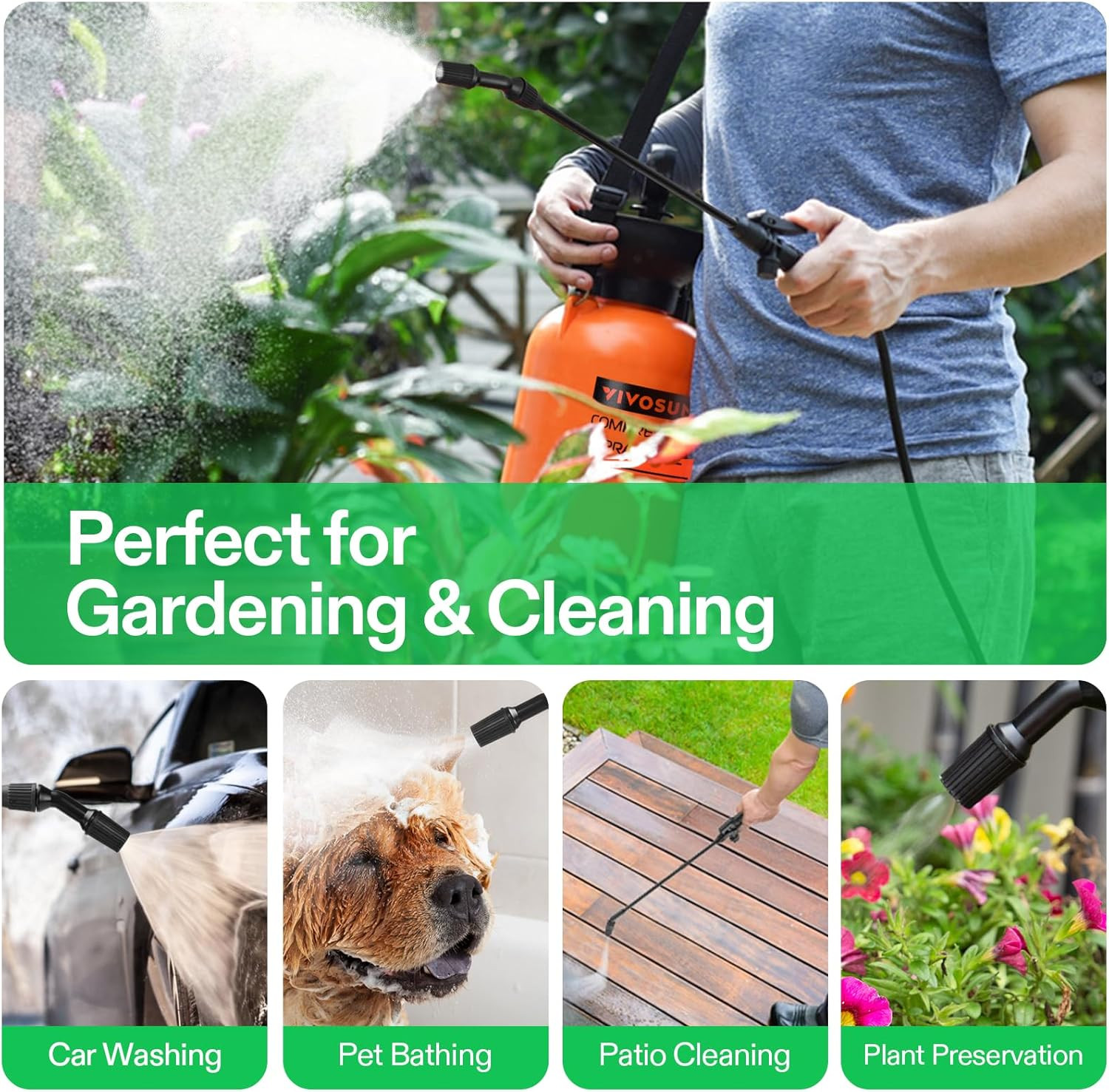 Pump Sprayer 2 Gallon, Pressurized Lawn & Garden Water Spray Bottle with Adjusta