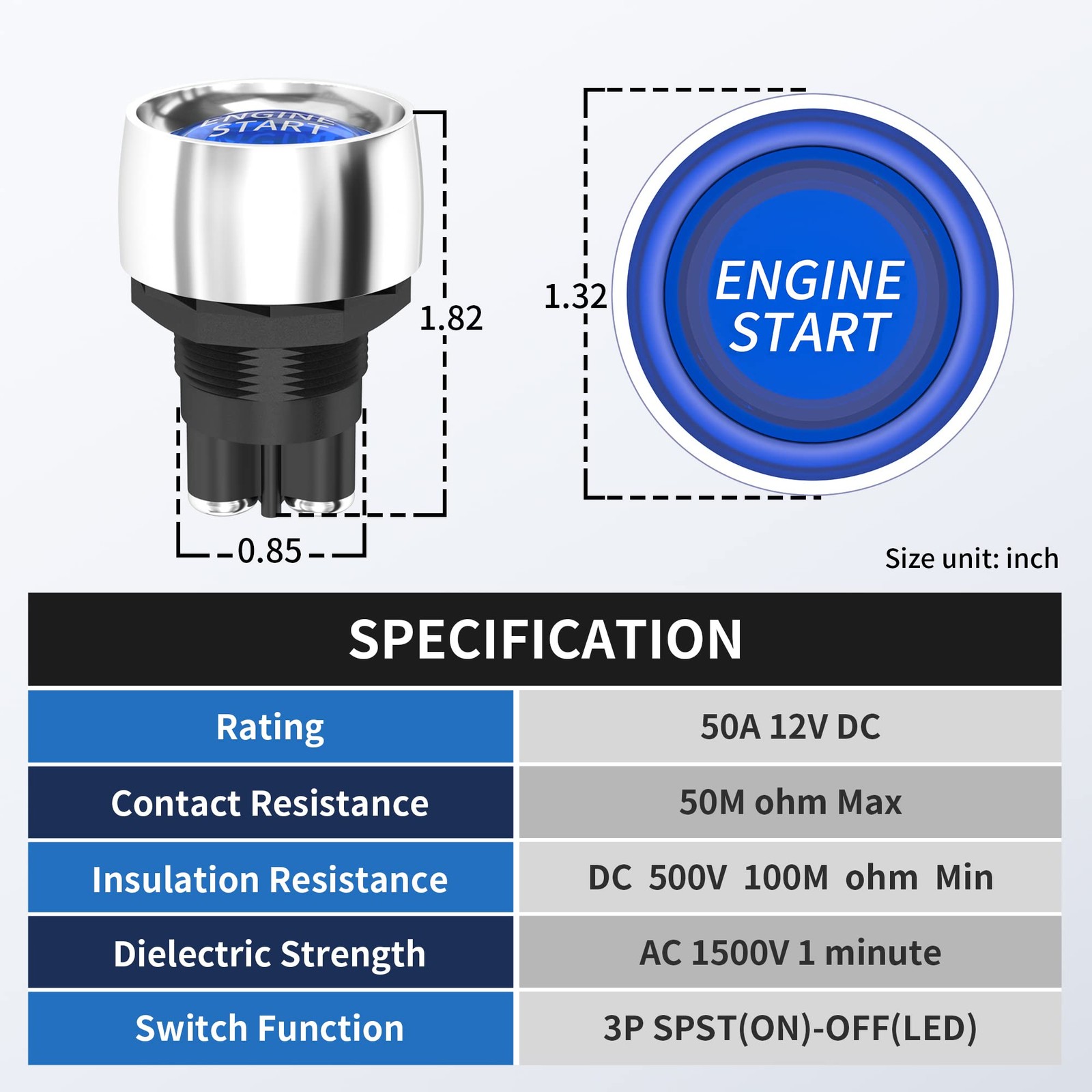 Push Button Starter Switch 12V 50A Momentary Engine Start Ignition Switch 12 …