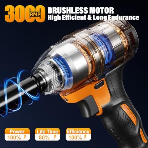 Brushless Impact Wrench 3-in-1 500N.m(369Ft-lbs) Torque 500N.m-2 batteries