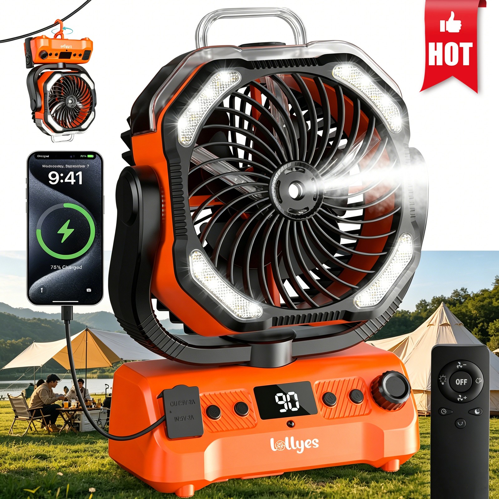 Camping Misting Fan with Dual Motor,20000mAh Battery Powered, Rechargeable,NEW,o