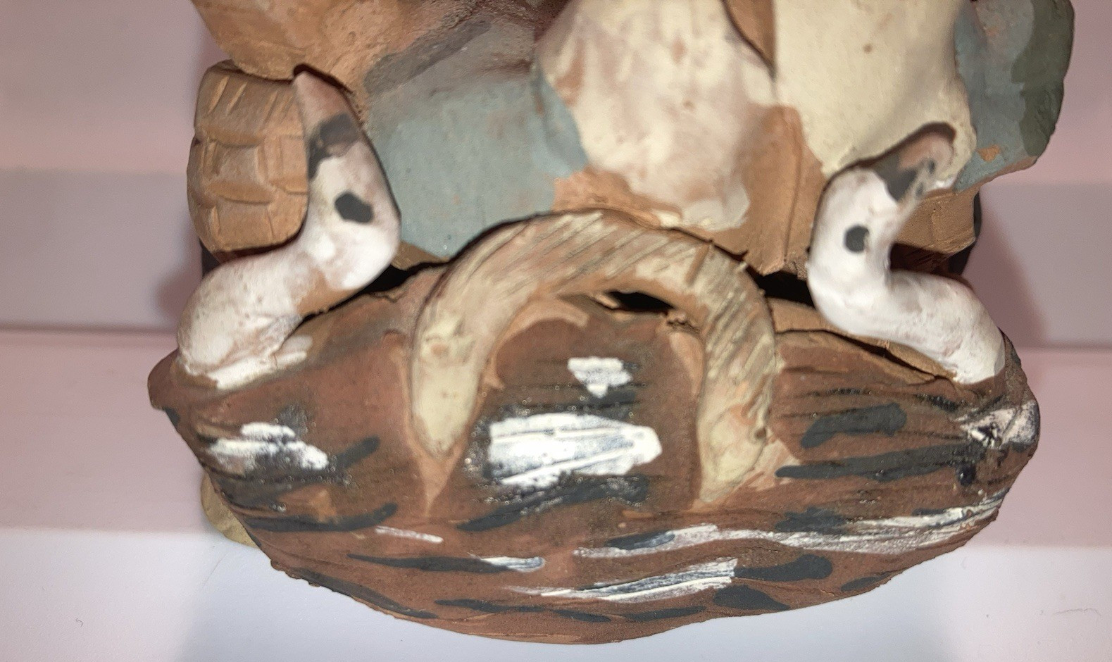Egyptian Terracotta Clay Snake Charmer Figurine Holding Child Over Cobras Signed
