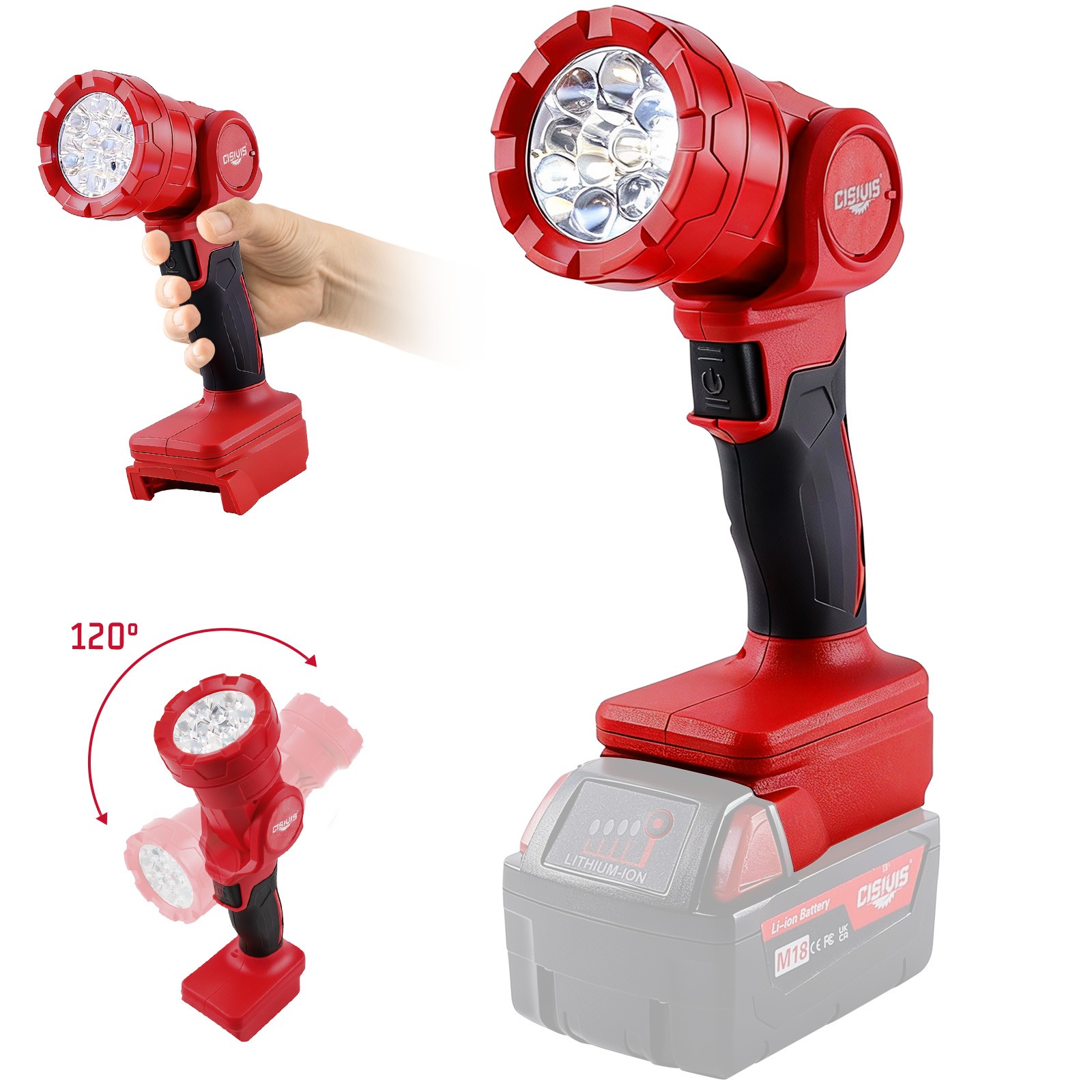 CISIVIS LED Flashlight Cordless Led Work Light Compatible Milwaukee M18 Battery