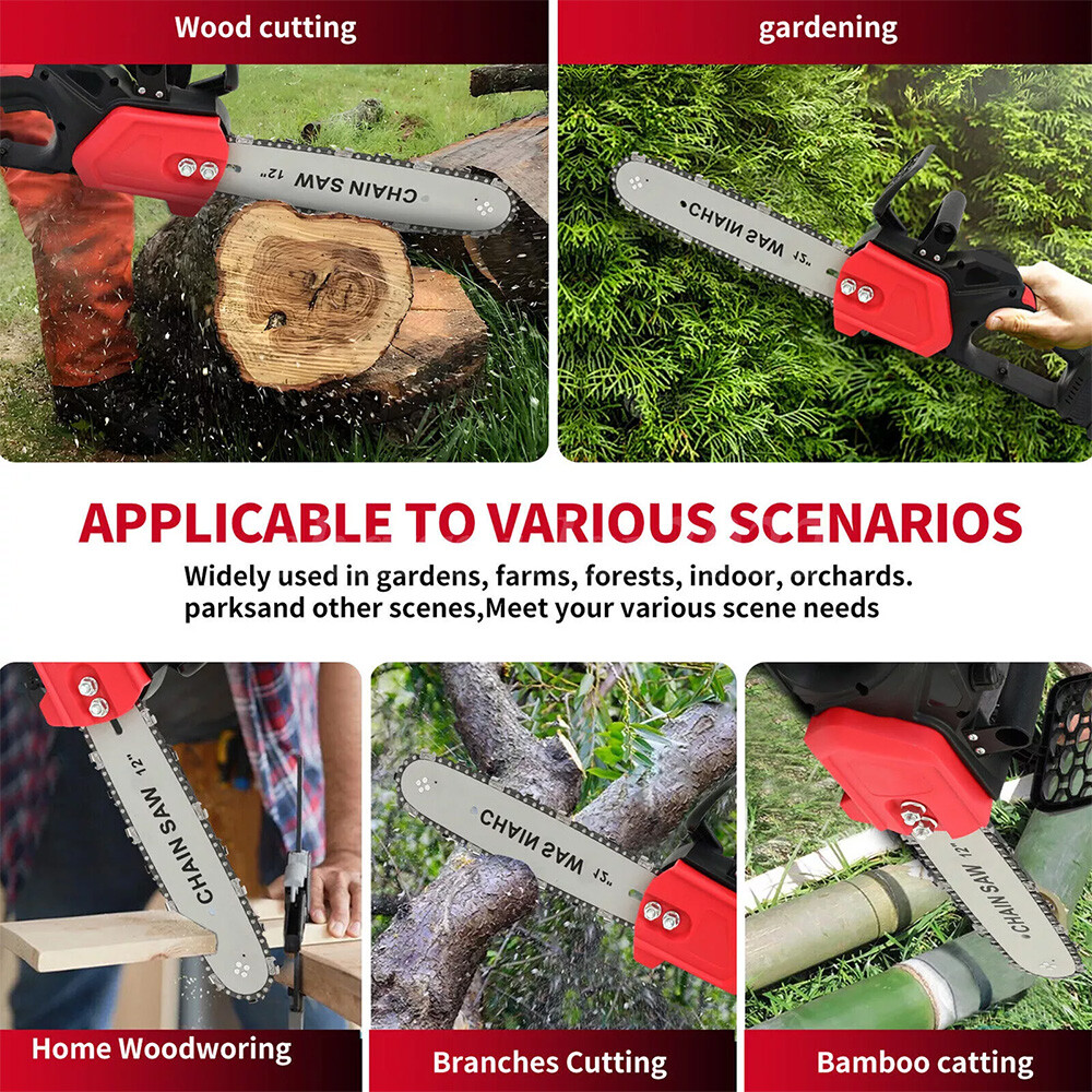 12″ Cordless Chainsaw 21V Brushless Electric Handheld Chain Saw +Battery&Charger