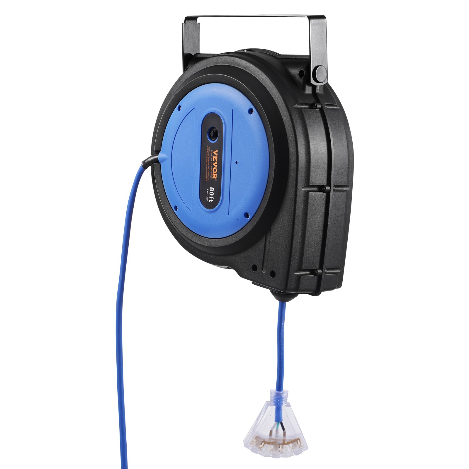 VEVOR Retractable Extension Cord Reel Power Cord Reel 80FT 12AWG/3C SJTOW