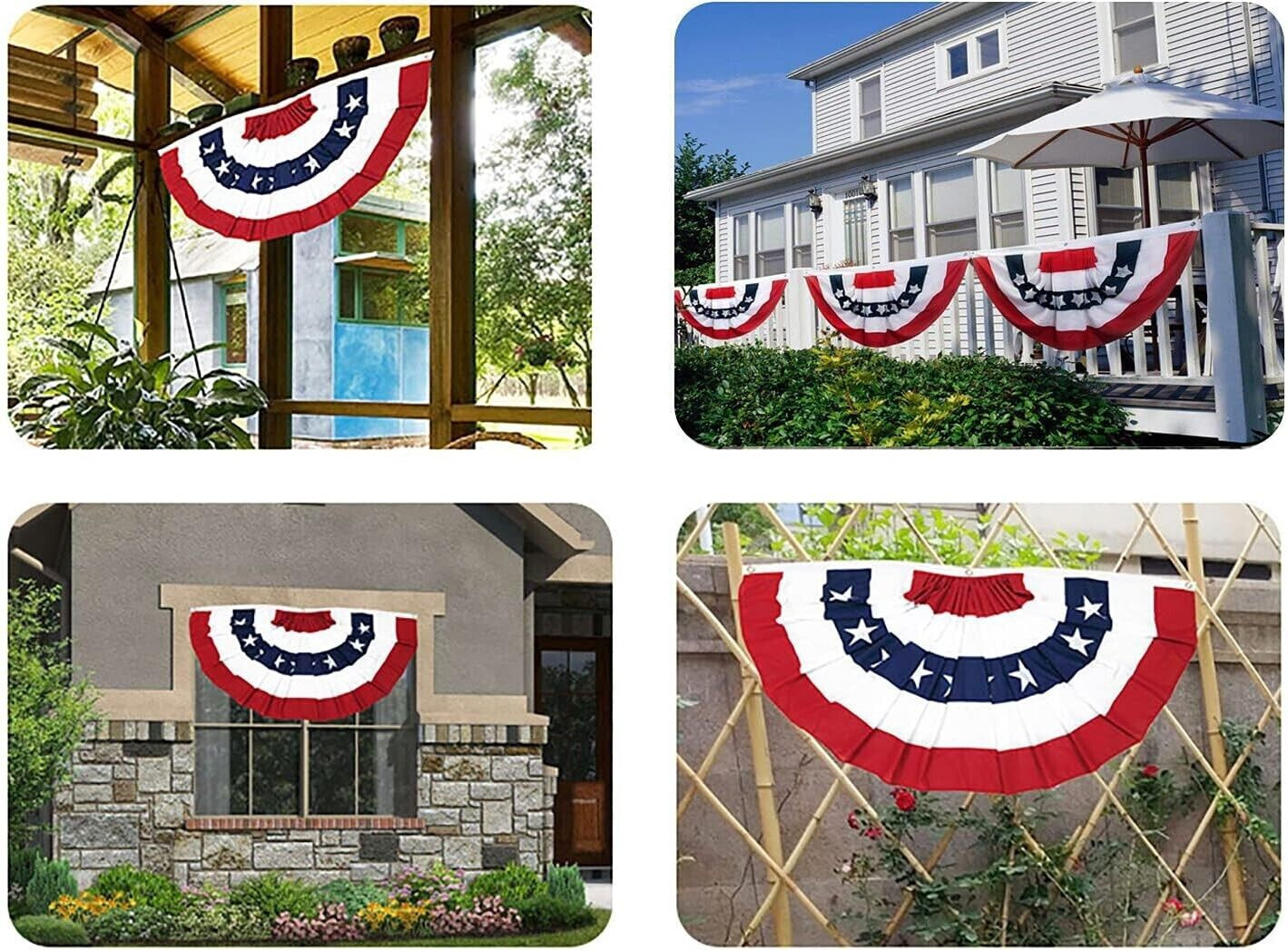 4 Pack Pleated USA Fan Flag 3×6 Feet American US Bunting Flags Half Fan Banner