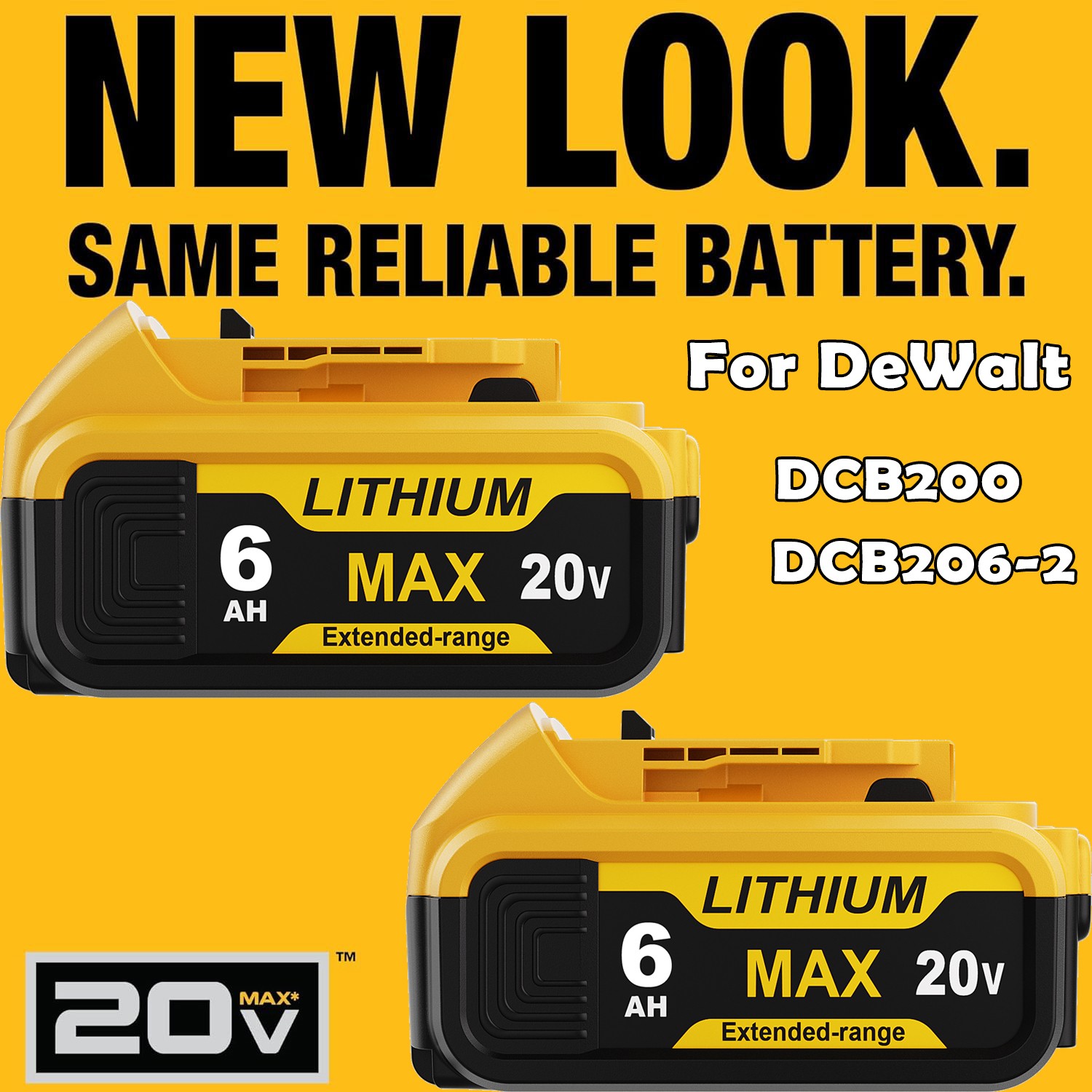 2 Pack 20V Max 6.0Ah Lithium-ion Battery for Dewalt DCB200 DCB205-2 DCB206 NEW