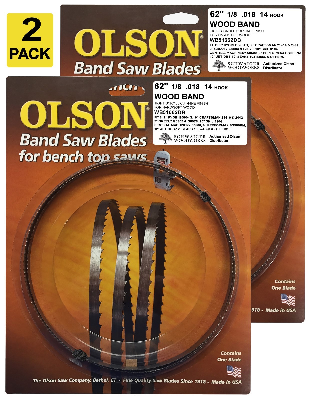 Olson Band Saw Blades 62″ inch x 1/8″, 14TPI Ryobi BS904G,Skil 3104, Grizzly