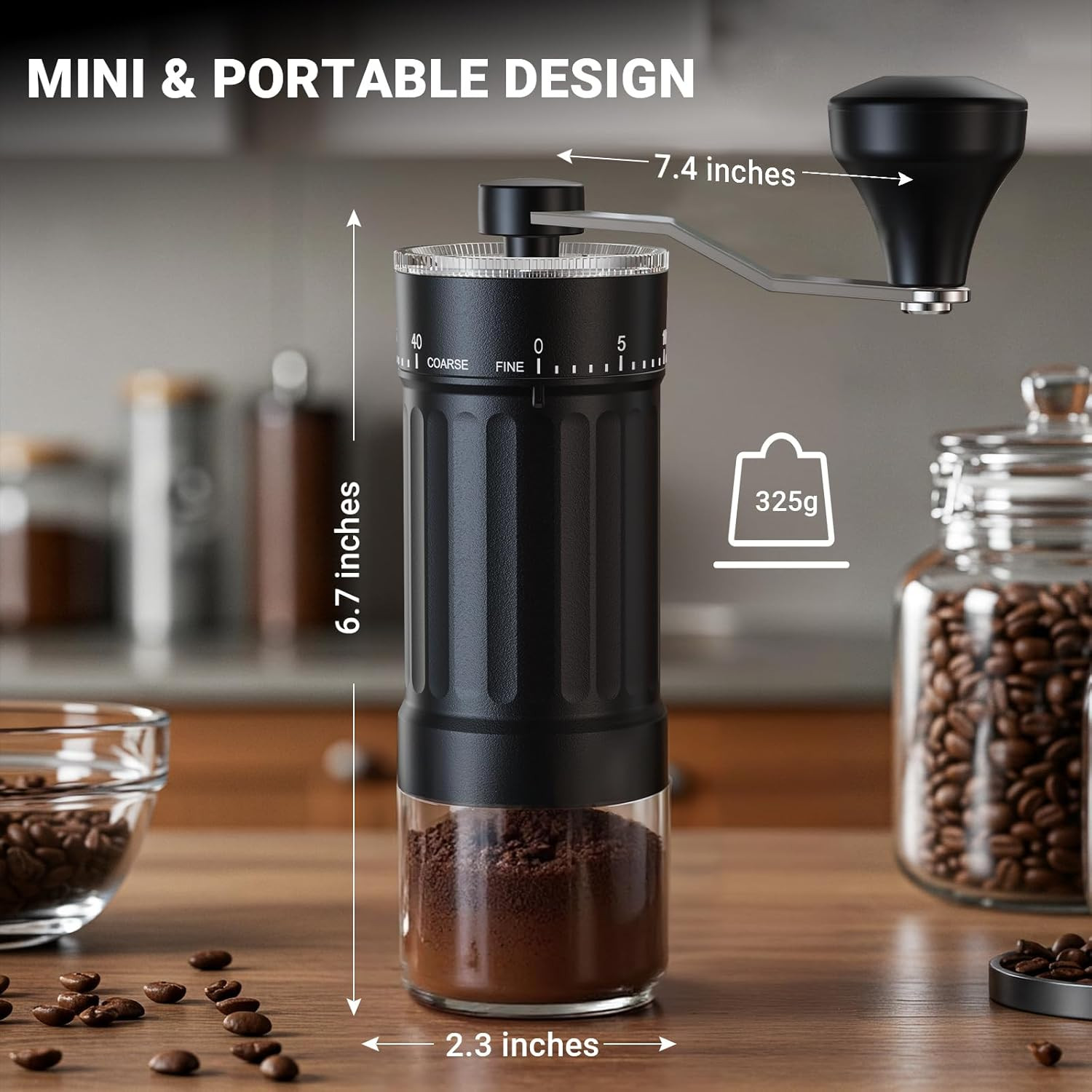 Mini Manual Coffee Grinder with 40 Adjustable Settings, Black | Portable Hand Co