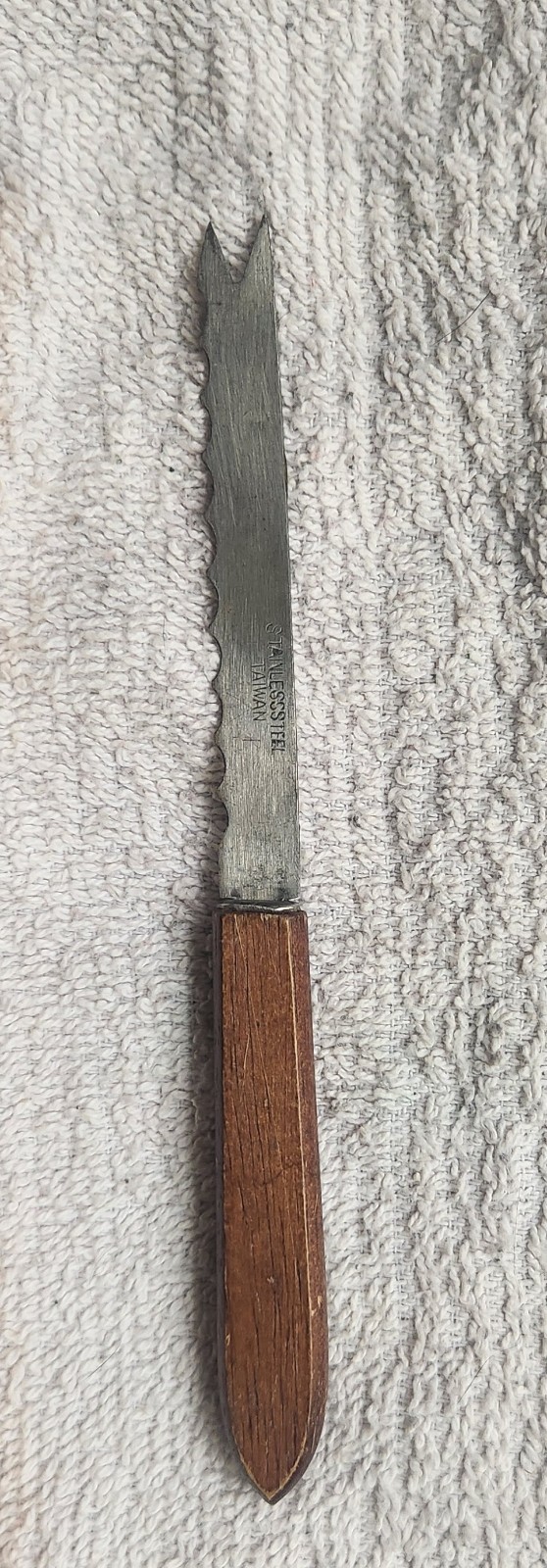 Vintage Slender Cheese Knife Fork End Wooden Handle Stainless Steel 3.5″ Blade