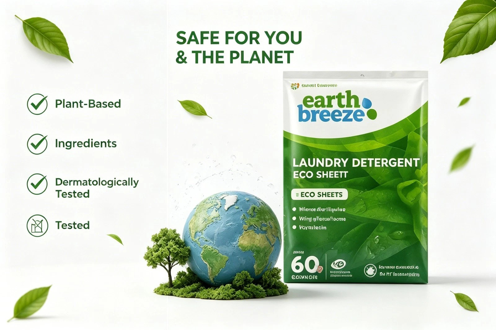 1-3 Pack Earth Breeze Fresh Scent Laundry Detergent Sheets 60 Loads Each