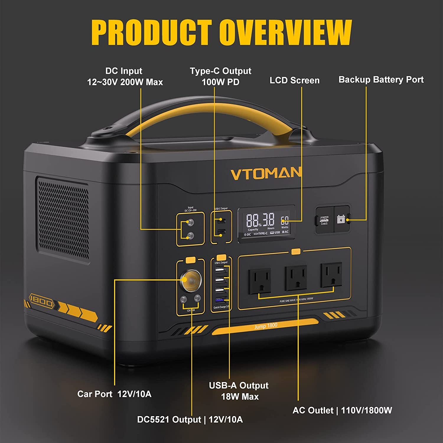 VTOMAN Jump 1800 Portable Power Station 1800W With Extra Battery 3096Wh LiFePO4