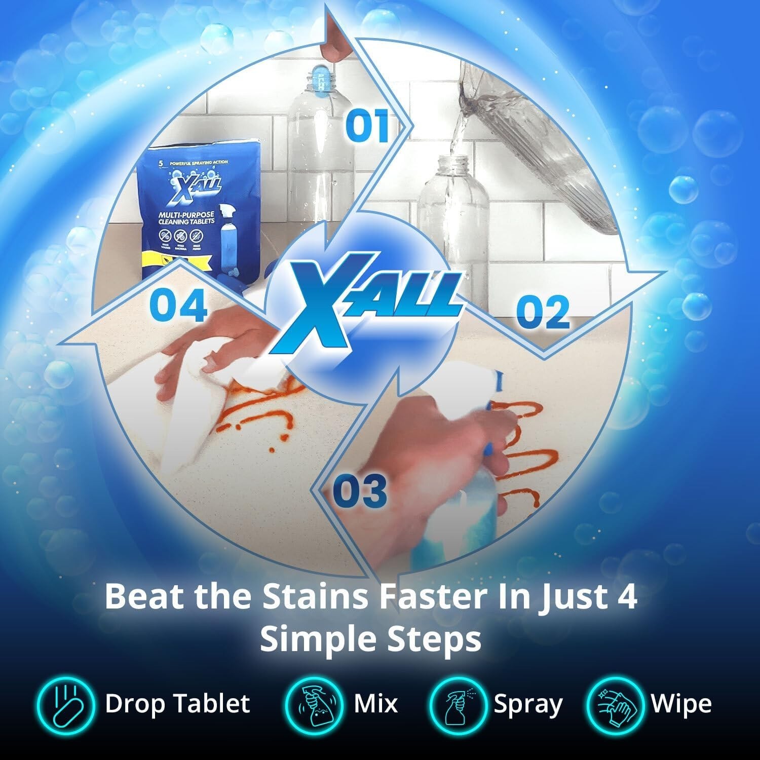 X-ALL Multi-Purpose Cleaner – Spray Bottle and 5x Cleaning Tablets. FREESHIP