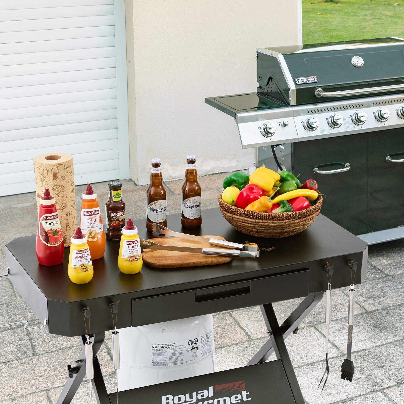 Royal Gourmet Portable Collapsible Grill Stand, Folding Grill Cart Trolley