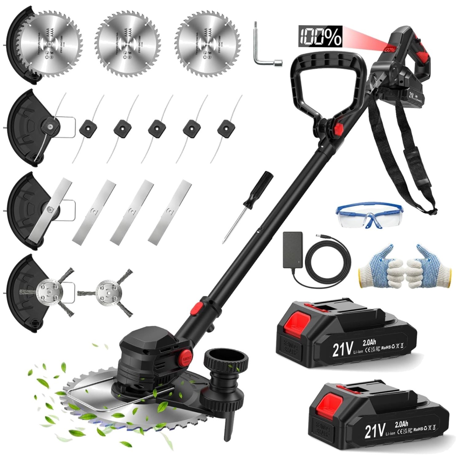 4.6lbs Brush Cutter with Metal Blades – 2 Batteries