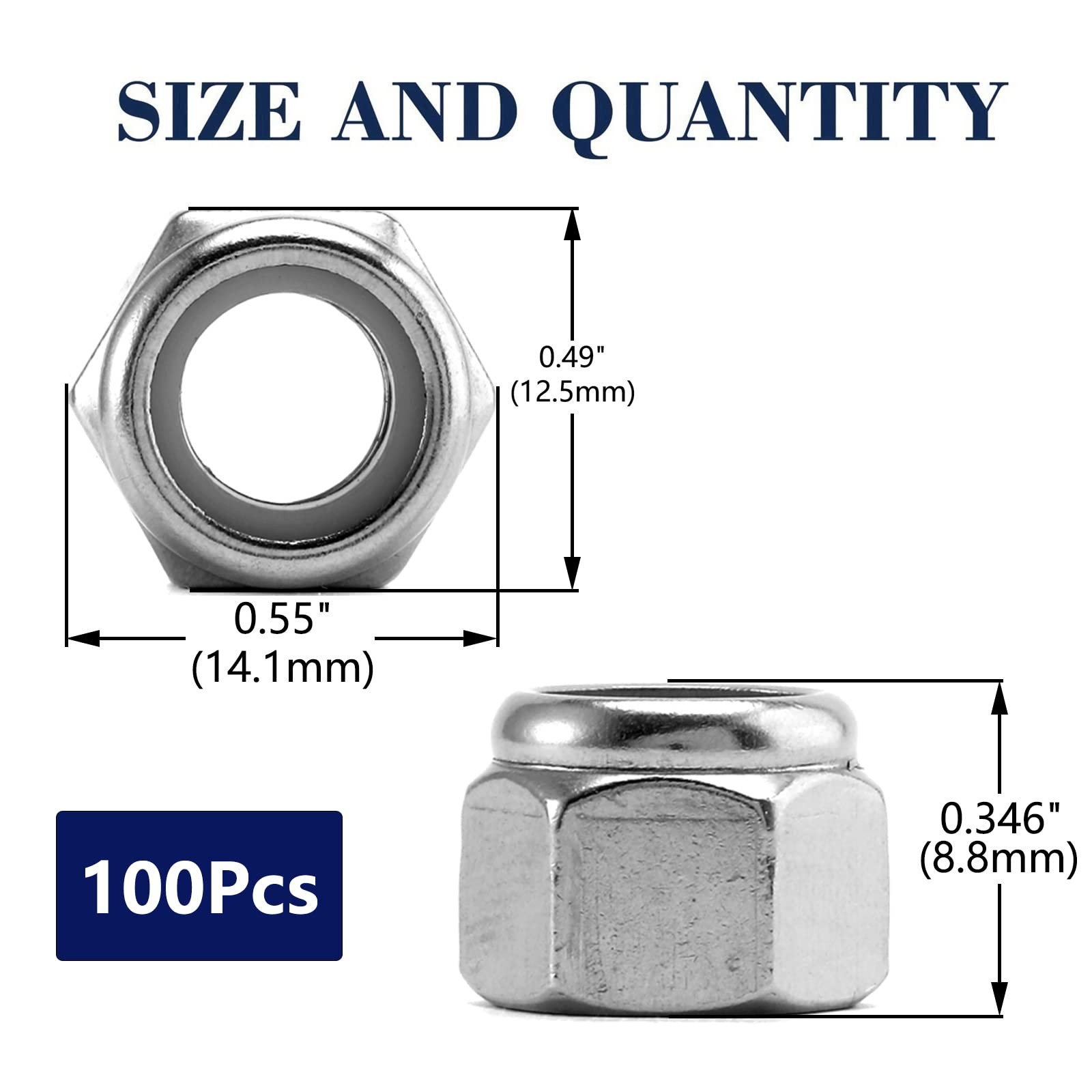 5/16-18 Nylon Insert Hex Lock Nuts 100Pcs 304 Stainless Steel 5/16-18, Silver