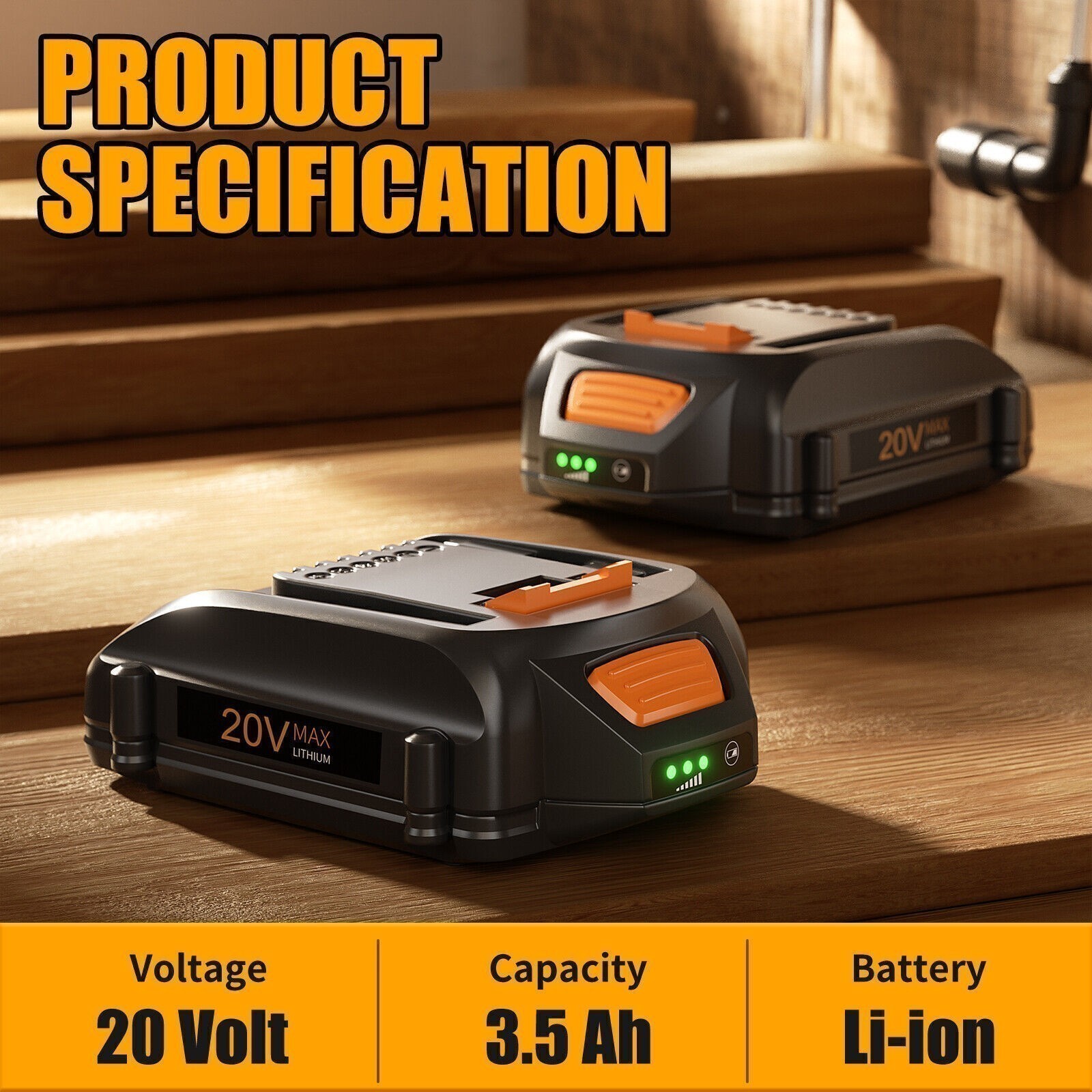 1/2PCS for Worx 20V 8.0AH 3.5AH Lithium Battery WG546 WA3525 WA3520 WA3575 US