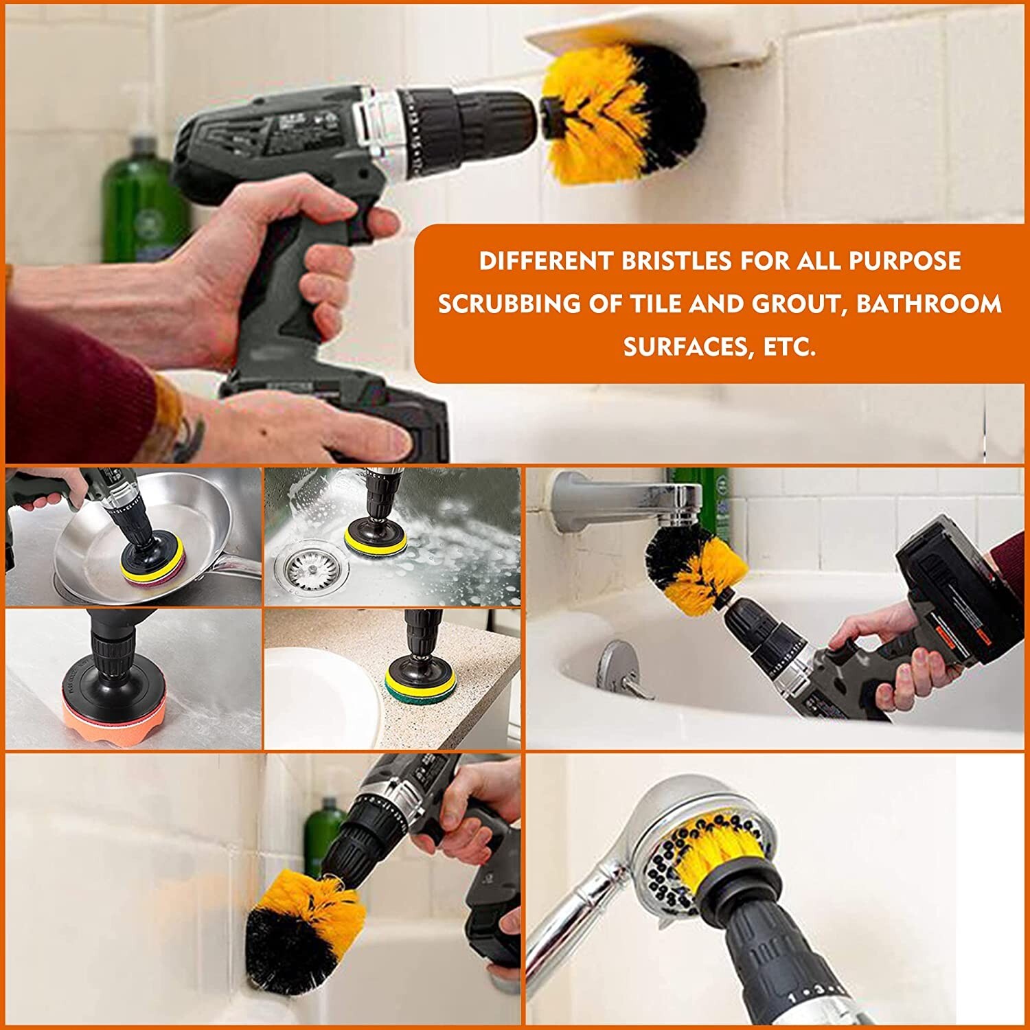 Drill Brushes Set 20pcs Tile Grout Power Scrubber Cleaner Spin Tub Shower Wall
