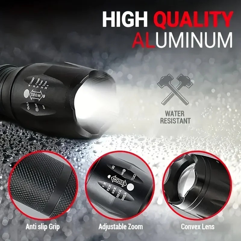 Super-Bright 90000LM LED Tactical Flashlight 5 Modes Zoomable Torch Searchlight