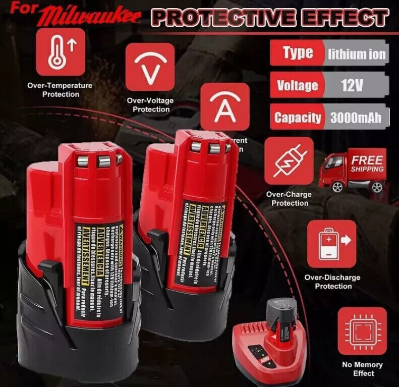 2X For Milwaukee for M12 LITHIUM 12V Battery 3.5Ah Extended Capacity 48-11-2460