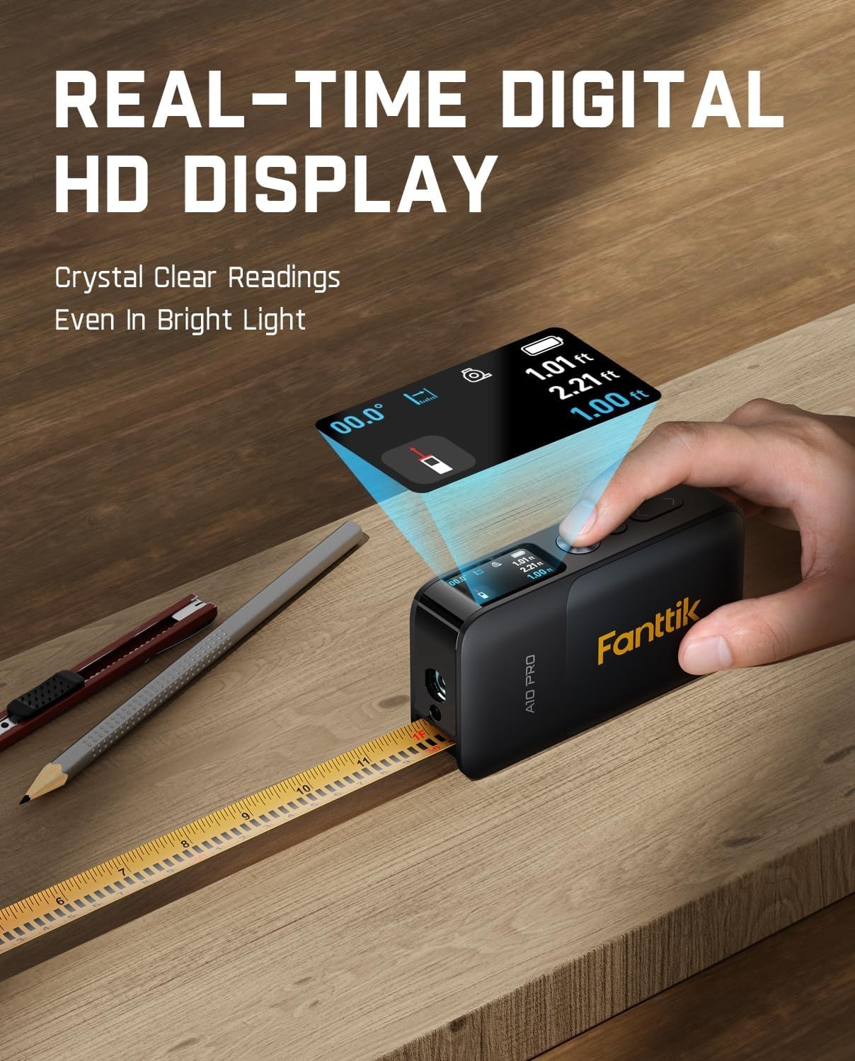 Fanttik A10 Pro 2-in-1 Digital Laser Tape Measure with HD IPS Color Display, 165