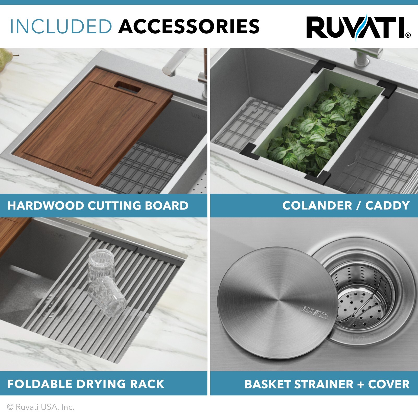 Ruvati 33″ Apron-front Workstation Farmhouse 16 Gauge Kitchen Sink- RVH9200