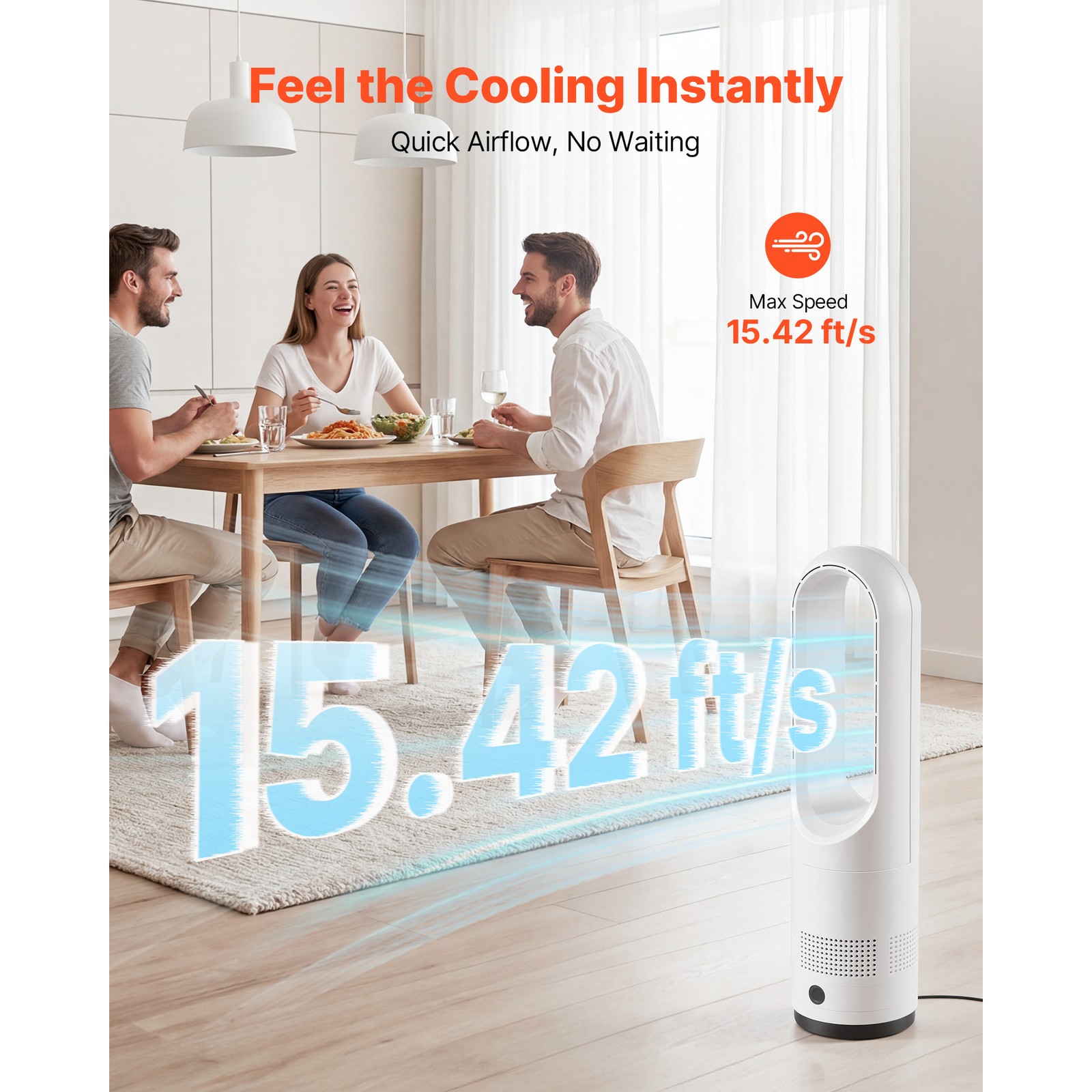 Uimoso Bladeless Tower Fan with Remote, 80° Oscillation, 8 Speeds, White