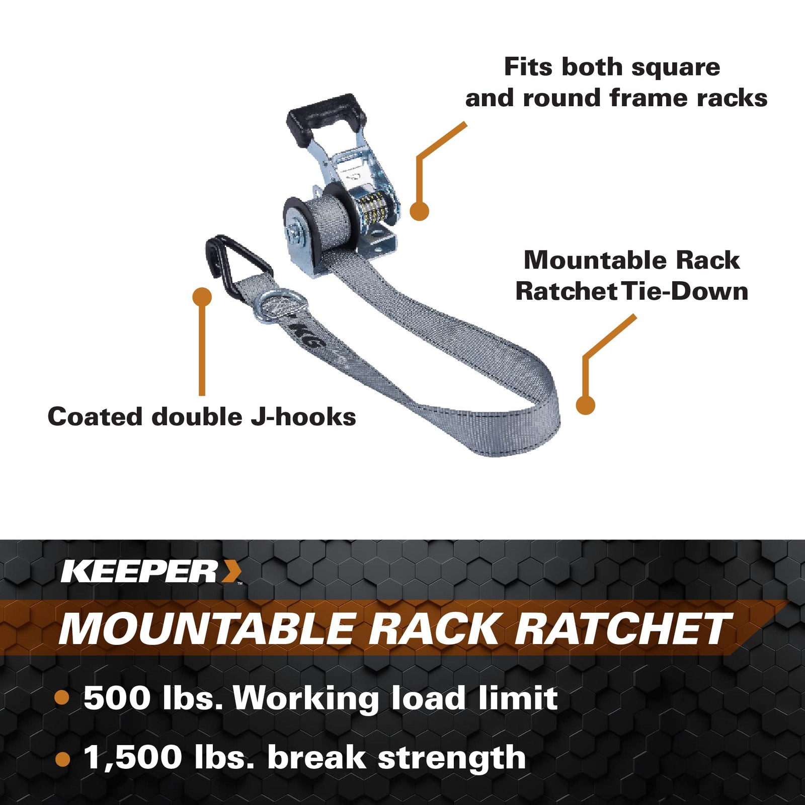 055303 11/2″ X 8 Mountable Rackratchet With 500 Lbs. Working Load Limit And 150