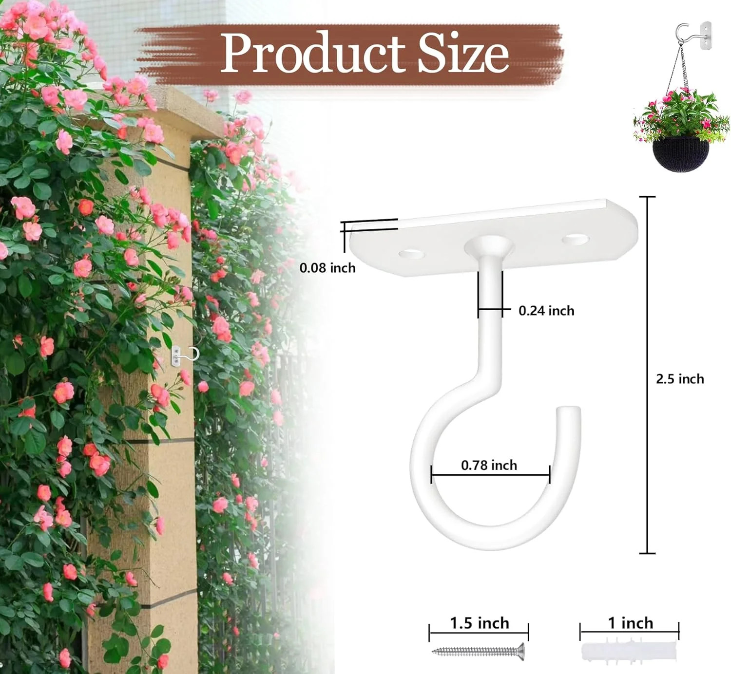 2.5in Ceiling Hooks for Hanging Plants 2Pack White