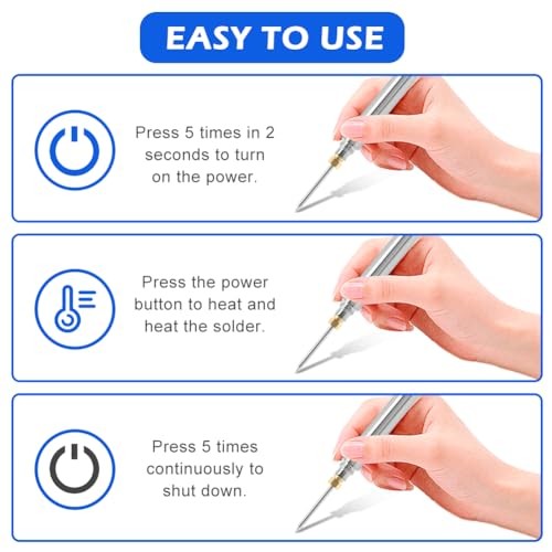 Cordless Soldering Iron Kit, Rechargeable 1100mah 5V 15W Rapid Heat Silver