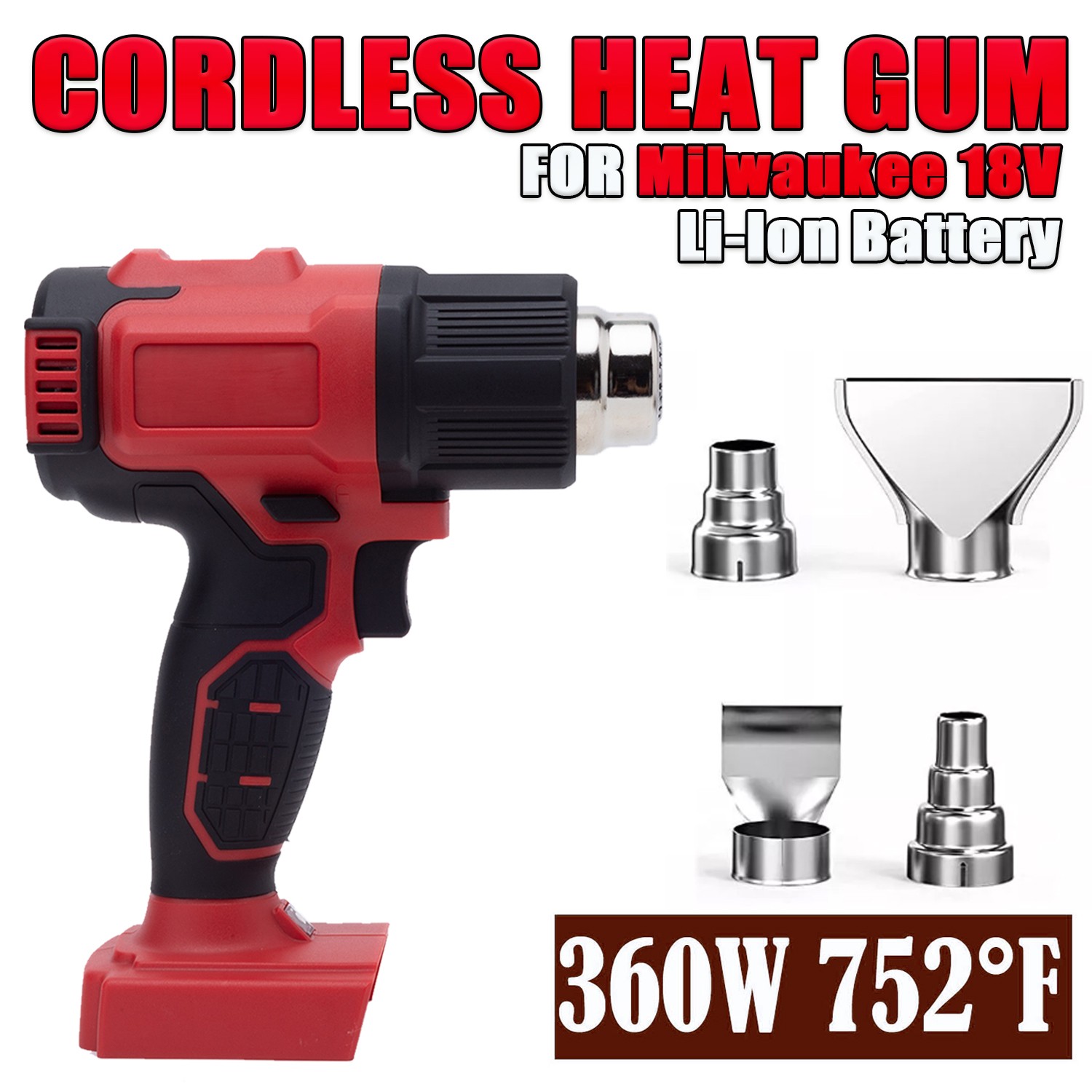 Portable Cordless Heat Gun for Milwaukee 18V Battery Hot Air Gun With 4 Nozzles